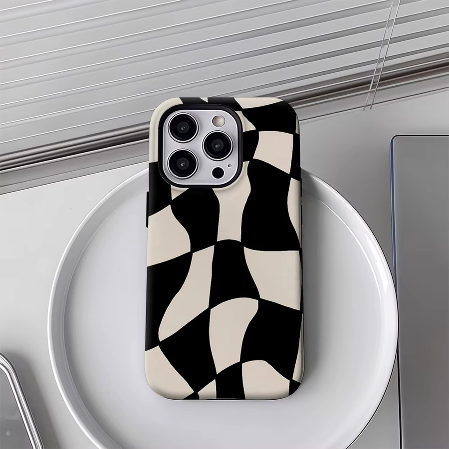 Potdemiel Wellenförmige Schachbrett-Handyhülle für iPhone 17 16 15 14 13 Pro Max Plus mit Magnetfunktion in Multicolour - Bild 4