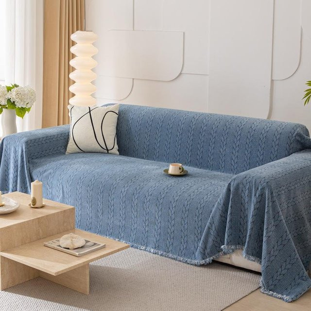 Super Six Chenille Sofaüberwurf in Blau mit geometrischem Muster, B/B: 180 x 130 cm - Bild 1