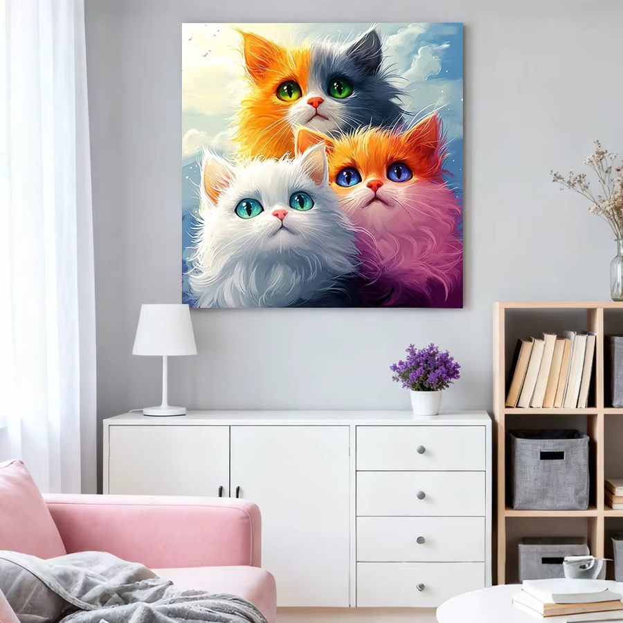 HUACAN Diamant-Malerei Katze DIY Mosaik-Kunstset mit bunten Strasssteinen zur Wohnzimmer-Dekoration - Bild 2