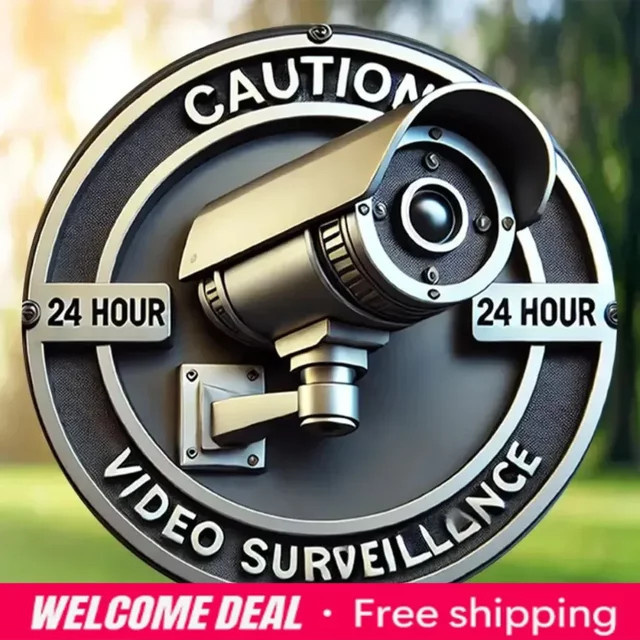 CameraDecorPro 2D Überwachungskamera Metallschild in Grau, Rundes Retro-Design aus Metall zur Wanddekoration, Durchmesser: 20 cm - Bild 1
