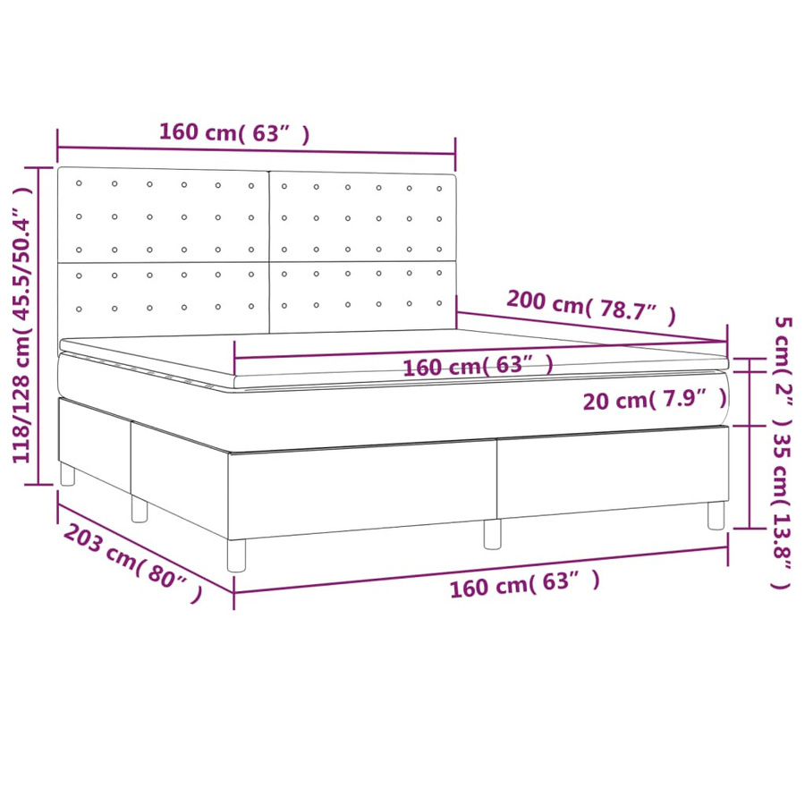 vidaXL Boxspringbett mit Matratze Hybrid-Design Dunkelgrau B/T/H: 160 x 200 cm - Bild 3