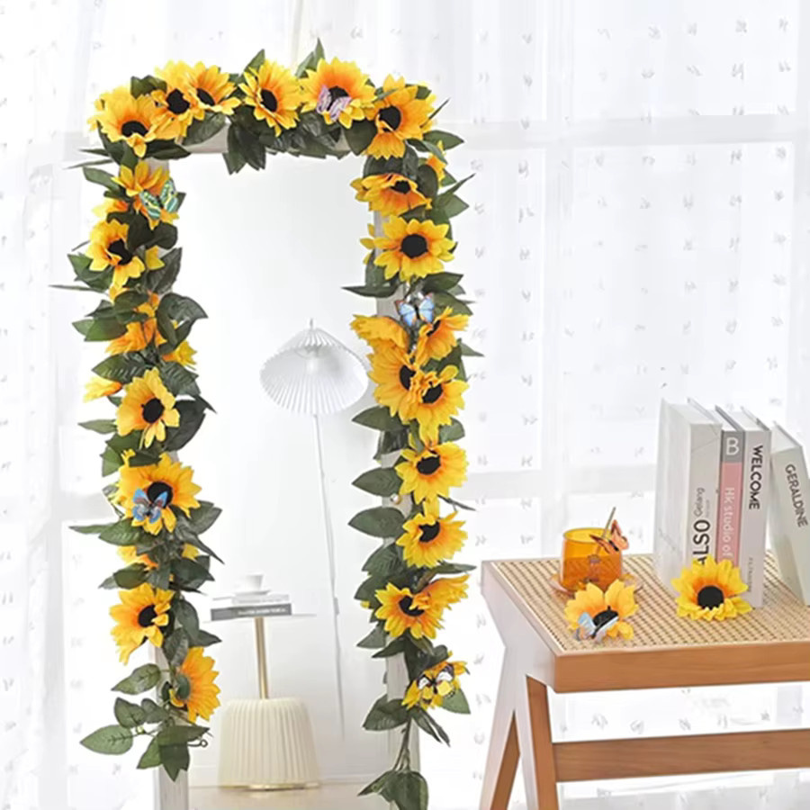 ZQCY Sonnenblumen-Ranke als künstliche Blumen-Girlande in Gelb für Wanddekoration und Hochzeiten - Bild 2