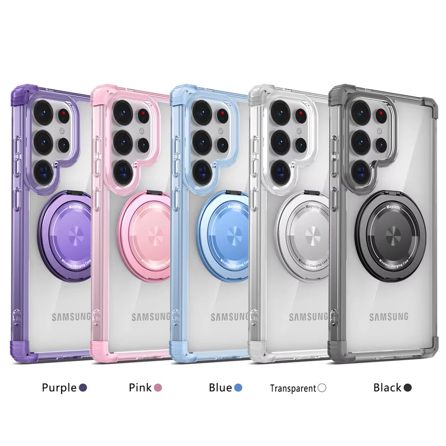 Transparente Samsung Handyhülle mit rotierendem magnetischem Klappständer in Pink für S26 S25 Edge S24 S23 Plus FE S21 Ultra Armor stoßfeste Schutzhülle - Bild 6