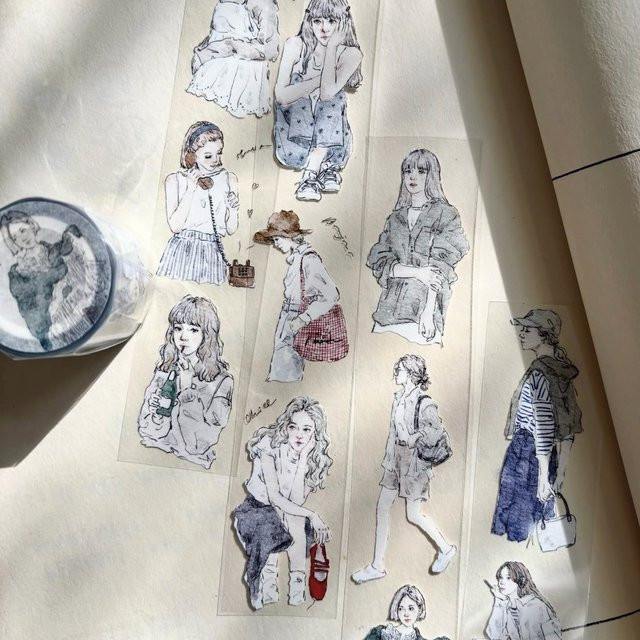 Pion Vintage Slow Days Girl Washi PET-Klebeband, transparent und mehrfarbig, 35,0 m Länge - Bild 1