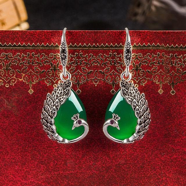 Wucifang Jewelry Ohrringe, Pfau Chalcedon, Grün, Damen, Silber, Messing - Bild 1