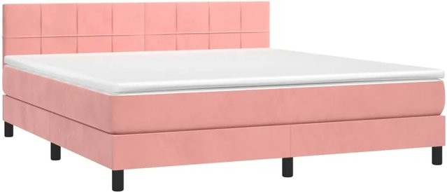 vidaXL Boxspringbett mit Matratze in Rosa, Hybrid-Bett mit LED-Beleuchtung und USB-Anschluss, Samt, B: 160 cm, T: 200 cm, H: 88 cm - Bild 1