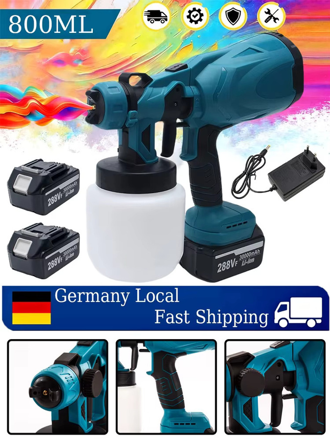 Magnitt Elektrische Akku-Spritzpistole Cordless Farbspritzgerät für Auto, Möbel und Stahl mit 800 ml Fassungsvermögen, kompatibel mit Makita 18V Akkus - Bild 6