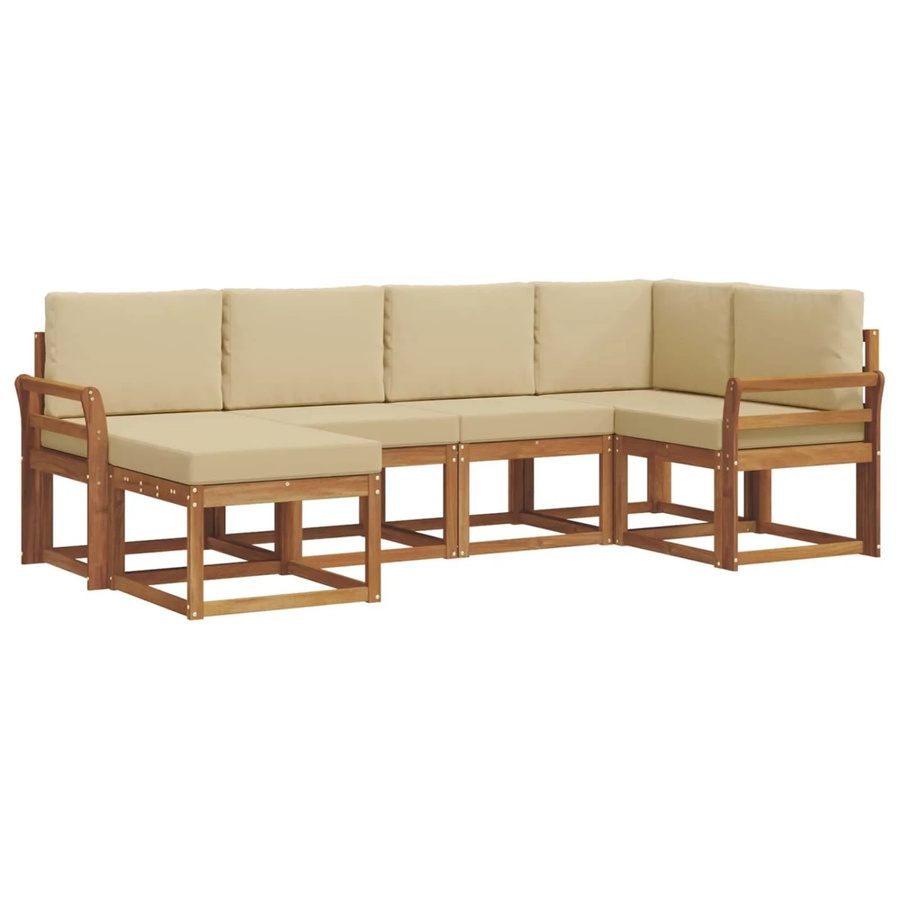 vidaXL Outdoor-Sofagarnitur L-Form aus Akazienholz mit 6 Kissen in Beige und Natur - Bild 2