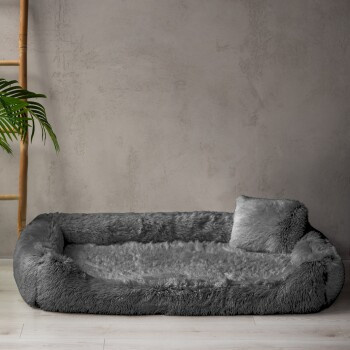 Tierlando PEDRO Orthopädisches Hundebett mit Langflor und abnehmbarem Bezug, Schwarz/Grau, B: 160 cm, H: 22 cm, T: 110 cm - Bild 2