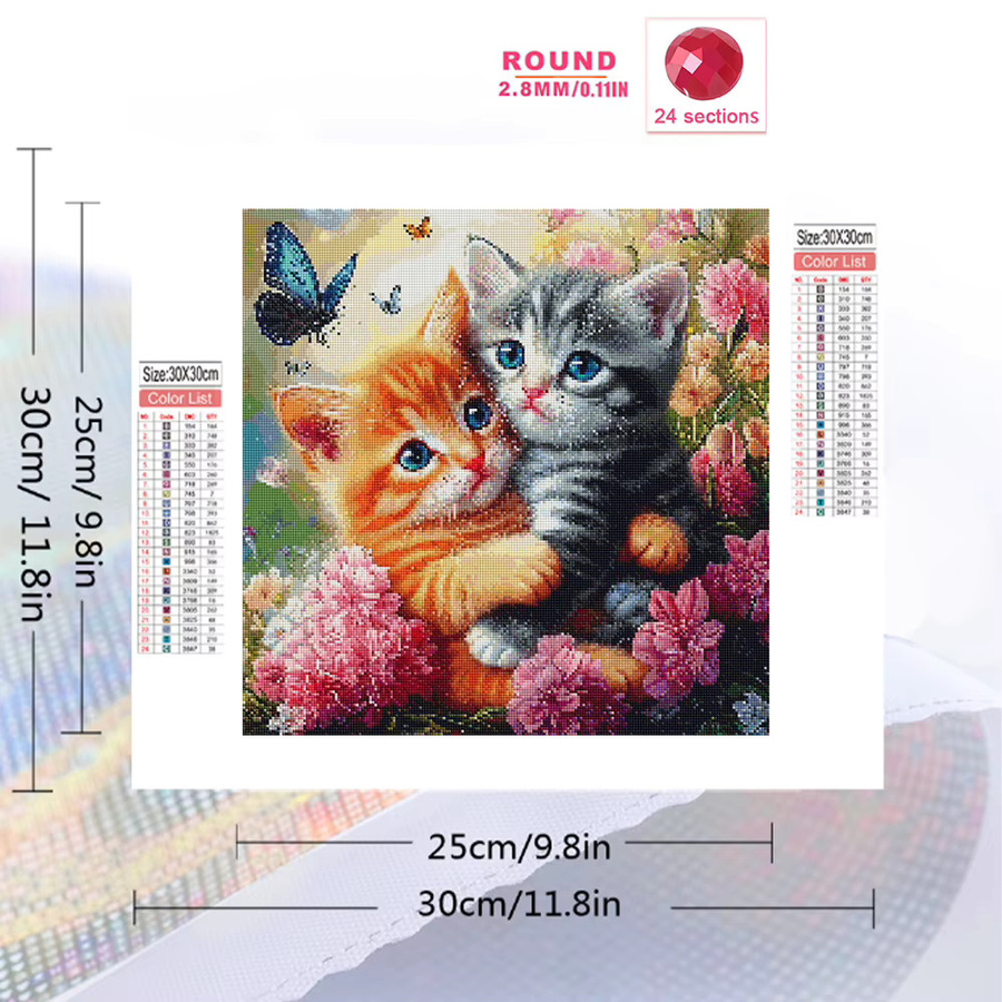 Evershine Diamant-Stickerei Wandkunst mit Katzen, Hortensien und Schmetterlingen in Multicolour als Vollquadrat-Mosaik-Strass-Gemälde - Bild 2