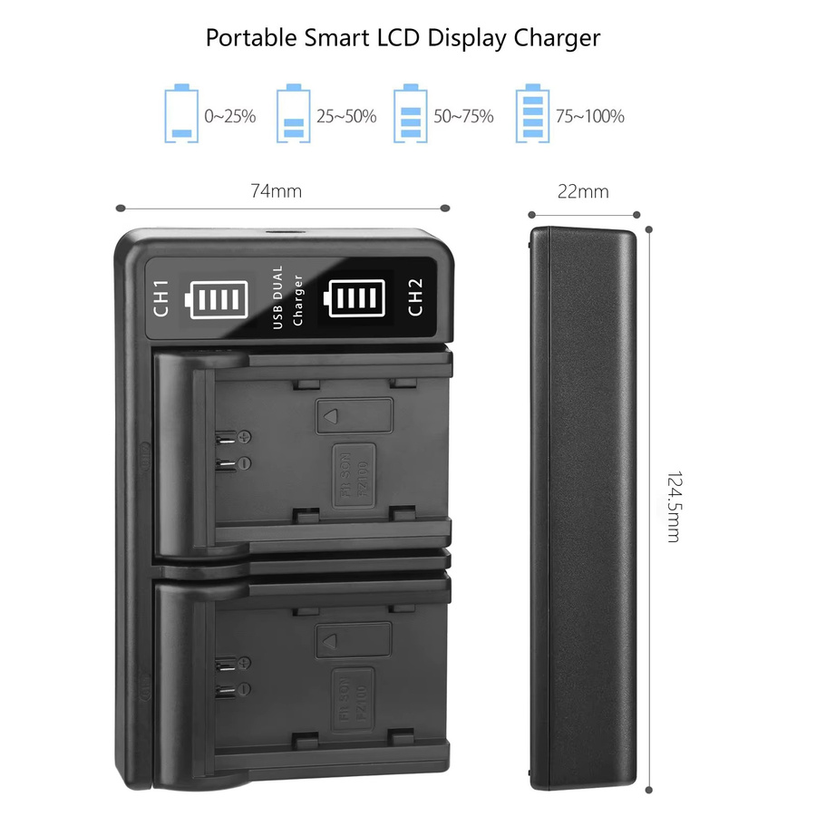 Sony Dual-USB-Ladegerät für NP-FZ100 Akkus in Schwarz für ZV-E1, FX3, FX30, A1, A9 II, A7R V, A7S III, A7 IV, A6600 und A7C Kameras - Bild 3