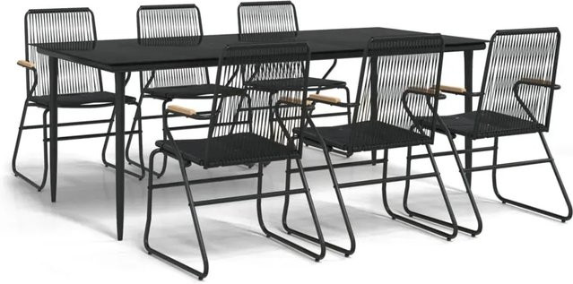 vidaXL 7-teilige Garten-Essgruppe aus schwarzem PVC-Rattan mit Teakholz und Glasoberfläche - Bild 1