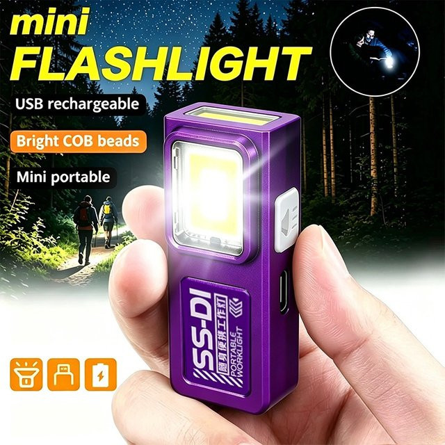 Heinast Mini Tragbare COB LED Taschenlampe Schwarz Wiederaufladbar mit Clip und Magnet - Bild 1