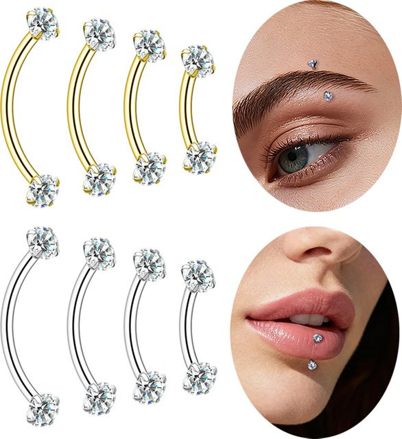 mling Piercing Gebogener Barbell, Edelstahl, Zirkonia, Silber, Unisex - Bild 1