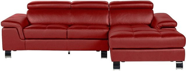 Vente-unique Sofa Mishima in Rot, L-Form mit Lederbezug und Schaumstoffpolsterung, Breite: 258 cm - Bild 1