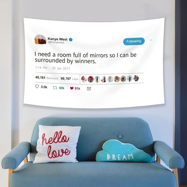 Wandteppich im Kanye-Stil von JMG Household Supplies, weißer Wandbehang mit Grafikdesign, B/H: 90 x 150 cm - Bild 1