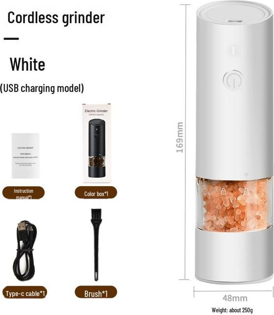 Super Select Elektrische Gewürzmühle in Weiß, Wiederaufladbare Pfeffermühle mit USB-Anschluss - Bild 1