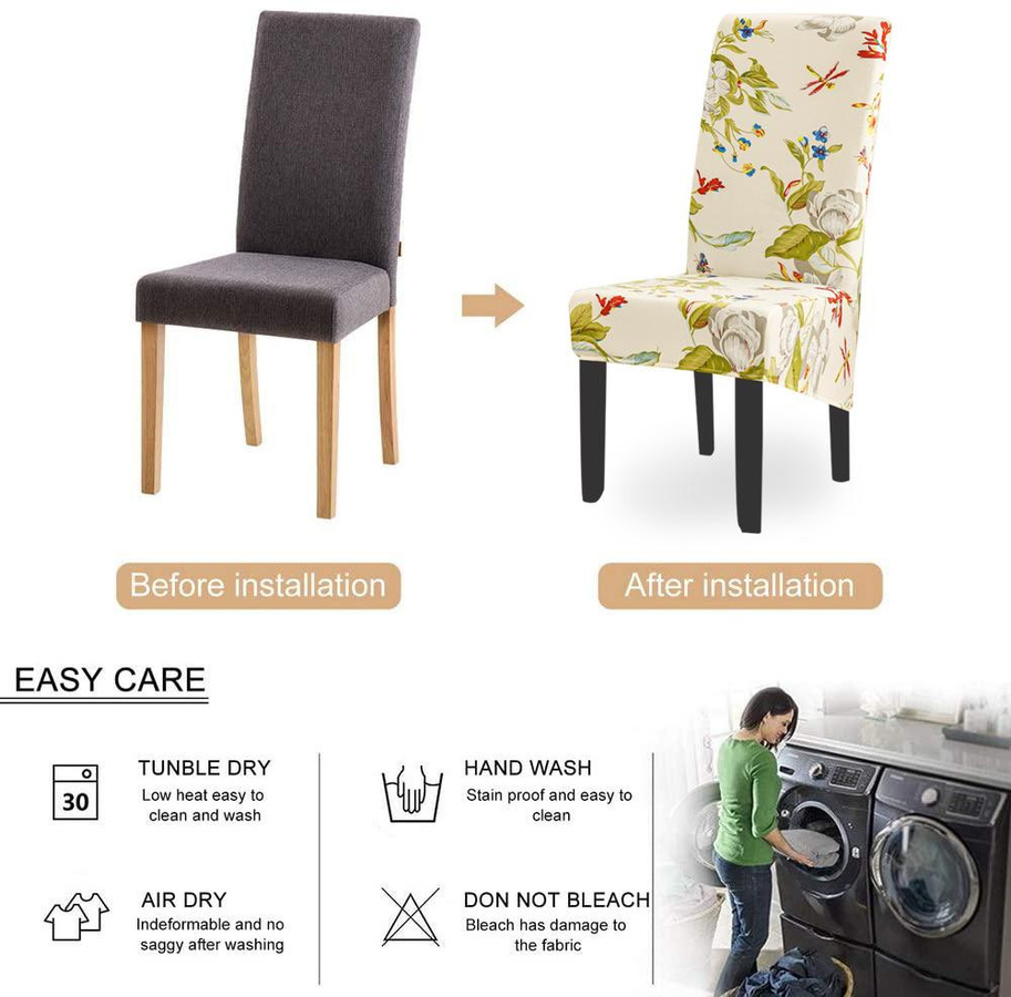 Stretch-Stuhlhussen mit Blumenmuster in Grau und Multicolour, XL Übergröße für Esszimmer und Hochzeiten, abnehmbare Bezüge aus Polyester-Spandex - Bild 2