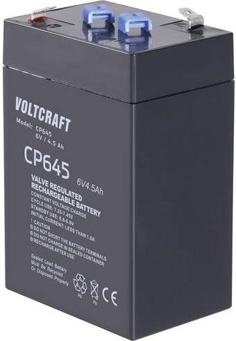 Voltcraft CE6V/4,5Ah Bleiakku 6V 4,5Ah Blei-Vlies AGM mit Flachstecker 4,8mm, Schwarz, B/T/H: 70 x 47 x 107 mm - Bild 1