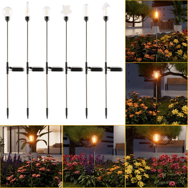TLEDMP 2er Set Solar Gartenleuchten Sternform LED Outdoor Landschaftsbeleuchtung Schwarz - Bild 1
