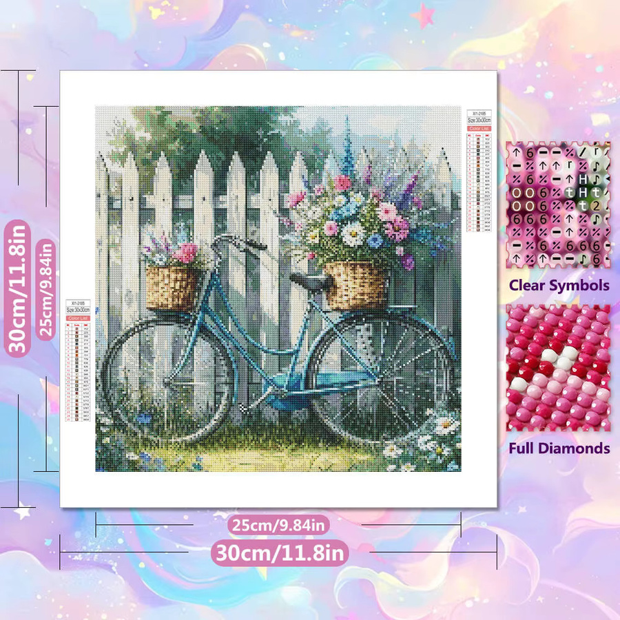 Potdemiel 5D Diamantmalerei Set mit Blumen und Fahrrad als Wanddeko in Multicolour, B/H: 20 x 20 cm - Bild 2