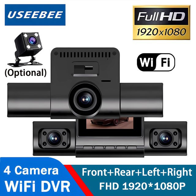 USEEBEE 4-Kamera Dashcam Auto-DVR mit WLAN, Full HD 1080P Videorekorder für Front- und Rückansicht, Nachtsicht, Blackbox-DVR in Schwarz - Bild 1