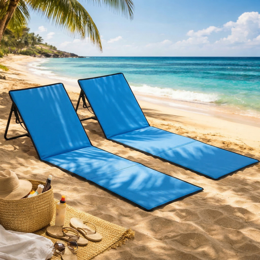 Outsunny 2er-Set Strandmatten Blau, faltbare Strandliegen aus Oxford-Polyester mit verstellbarer Rückenlehne und Tragetasche, belastbar bis 110 kg - Bild 2