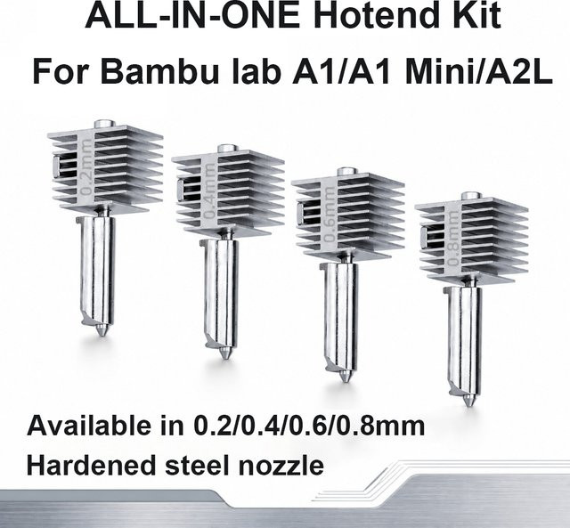 Bambu Lab Hotend-Baugruppe für A1, A1 Mini und A2L mit gehärteter Stahldüse und Silikonsocken - Bild 1