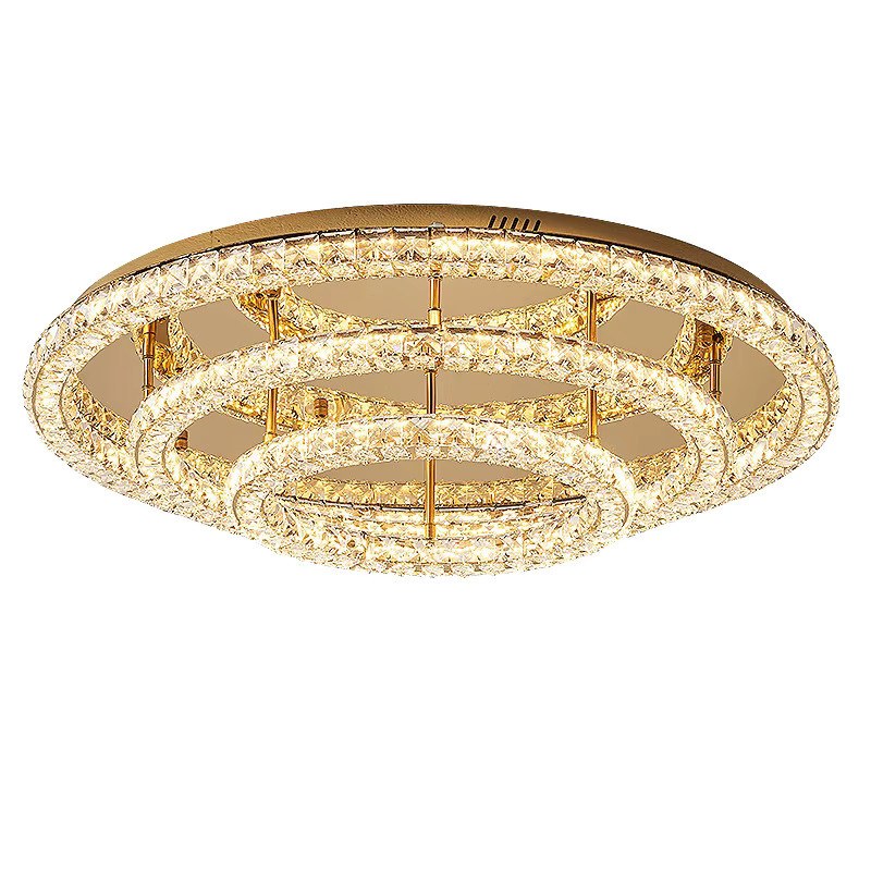 SaloEElaitte Moderner Kristall-Kronleuchter in runder Form, dimmbare LED Deckenleuchte aus Metall für Foyer und Flur, warmweiß, in Silber oder Gold/Messing - Bild 3