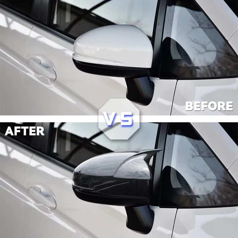 Hornförmige Rückspiegelabdeckung im Kohlefaser-Stil für Honda Fit Jazz GK5 (2014-2020), Farbe: Schwarz - Bild 2