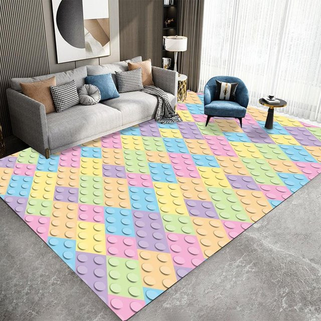 Miniso Geometrischer Gitterteppich für Kinder, rutschfester und waschbarer Teppich aus Polyester, Mehrfarbig, B: 80 cm, T: 50 cm - Bild 1