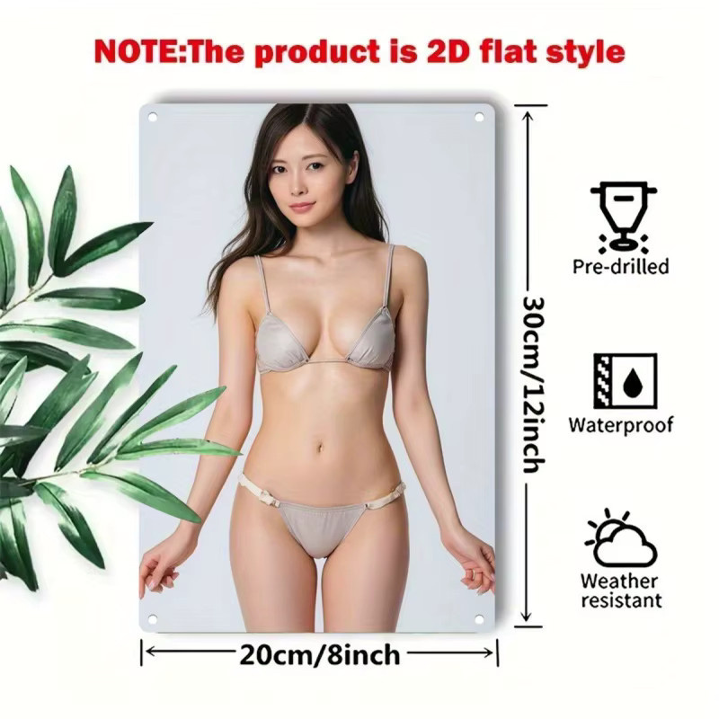 Minimalistisches Metall-Poster von CIFBUY mit braunem Strandmädchen-Druck, abstrakte Wanddekoration für Sommer-Feeling, B: 30,0 cm, H: 20,0 cm - Bild 3