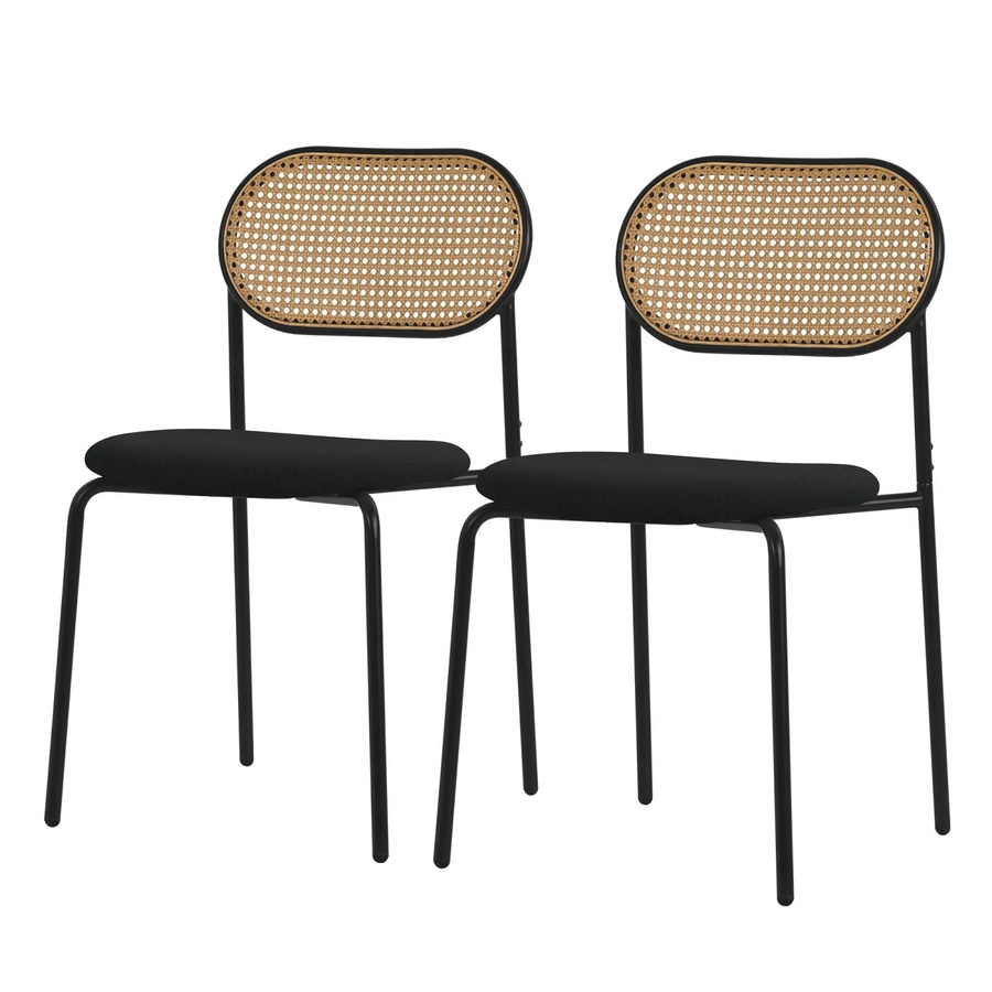 ML-Design Esszimmerstuhl 2er Set Schwarz mit Rattan-Geflecht und Polsterung - Bild 3