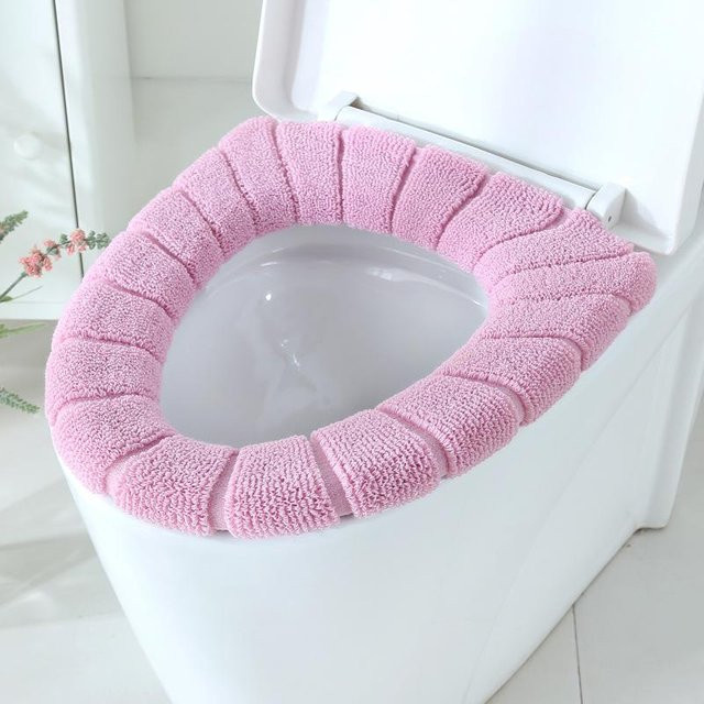 SEEQS Toilettensitz mit Griff aus gestrickter Wolle in Rosa, O-Form, waschbar und weich gepolstert - Bild 1