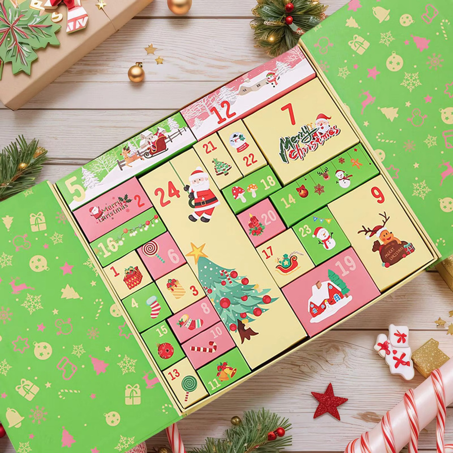 Leerer Adventskalender für 24 Tage 2025, faltbare Weihnachtsbox aus Papier in Grün - Bild 4