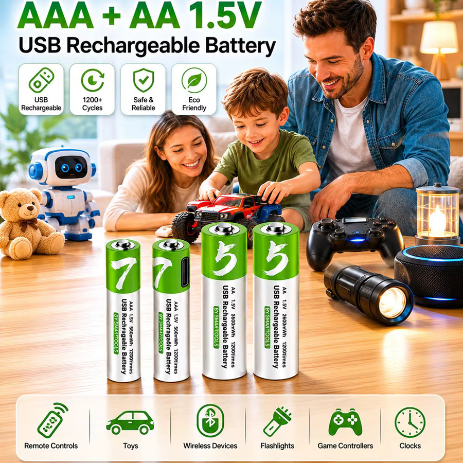 Wiederaufladbare AA und AAA Batterien Typ-C in Grün mit 750mAh und 2600mAh für Wecker, Bluetooth-Lautsprecher, Maus und Spielzeug - Bild 3