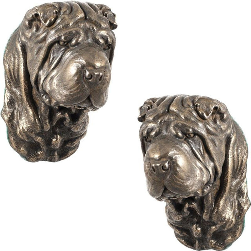 Art-Dog Shar Pei Hundestatue als hängende Büste in Braun aus Kunstharz und Metall - Bild 1