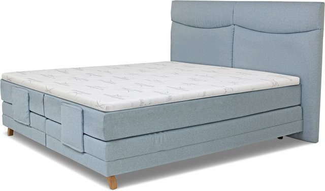 Boxspringbett SANSIBAR LIVING Langeoog in Blau mit verstellbarem Kopfteil und Taschenfederkern, B/T: 200 x 200 cm - Bild 1