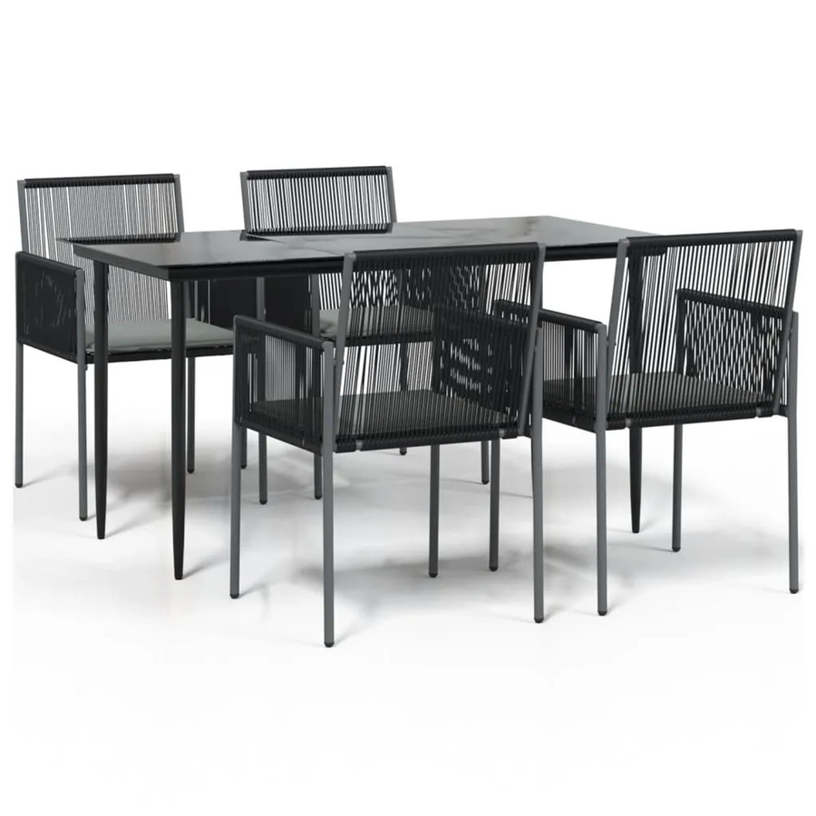 vidaXL 5-teilige Garten-Essgruppe aus Poly Rattan und Stahl in Schwarz mit Kissen und Glastisch - Bild 2