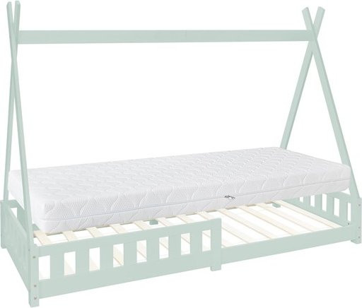 ML-Design Kinderbett Tipi im Zeltstil aus Kiefernholz in Mint mit Matratze und Rausfallschutz, B/T/H: 90 x 200 x 156 cm