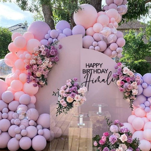 RENYUAN Ballon Girlande Bogen Set in Lila und Rosa mit transparenten Bobo Ballons für Hochzeit, Geburtstag oder Verlobung, 221 Stück - Bild 1