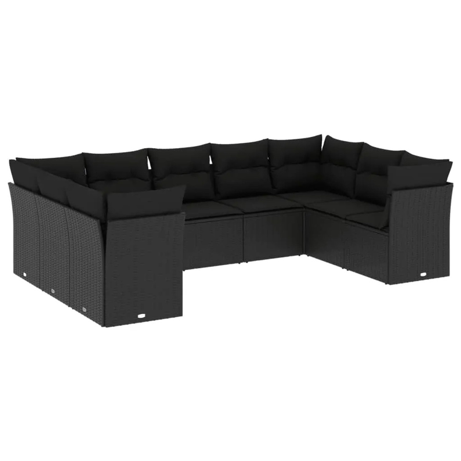 vidaXL 9-tlg. Garten-Sofagarnitur in U-Form aus schwarzem Poly-Rattan mit Kissen und Stauraum - Bild 2