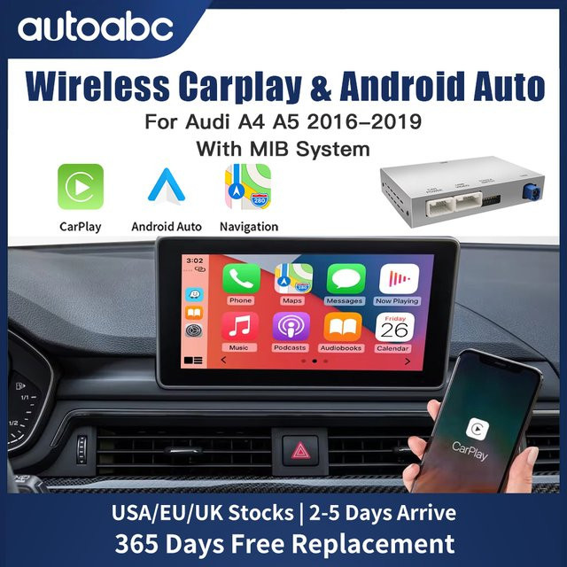 AUTOABC Drahtloses CarPlay und Android Auto Interface für Audi A4 B9 sowie A5 (2015-2019) mit Mirror Link, AirPlay und Rückfahrkamera Unterstützung - Bild 1