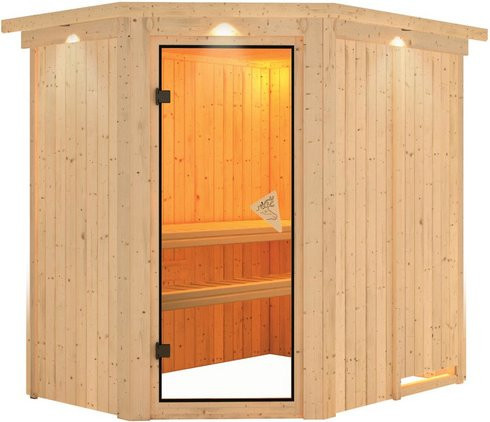 Karibu Sauna Vijandi für 3 Personen aus Fichtenholz in Beige, B/T/H: 210 x 202 x 165 cm - Bild 1