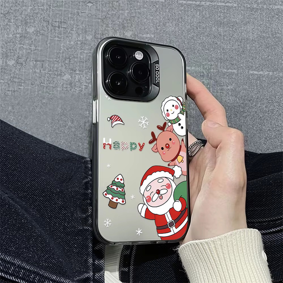 Stoßfeste Handyhülle mit Weihnachtsdesign Hirsch und Weihnachtsmann für Apple iPhone 17 16 15 14 13 12 11 Pro Max Plus Air XS und Modelle 7 8 - Bild 3