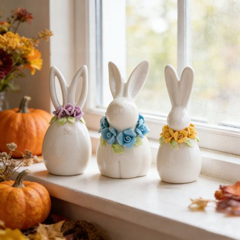 Caihezhi Oster-Keramik-Hase in Weiß als minimalistische Blumenvase und dekorative Osterfigur für Frühling und Hausdekoration - Bild 9