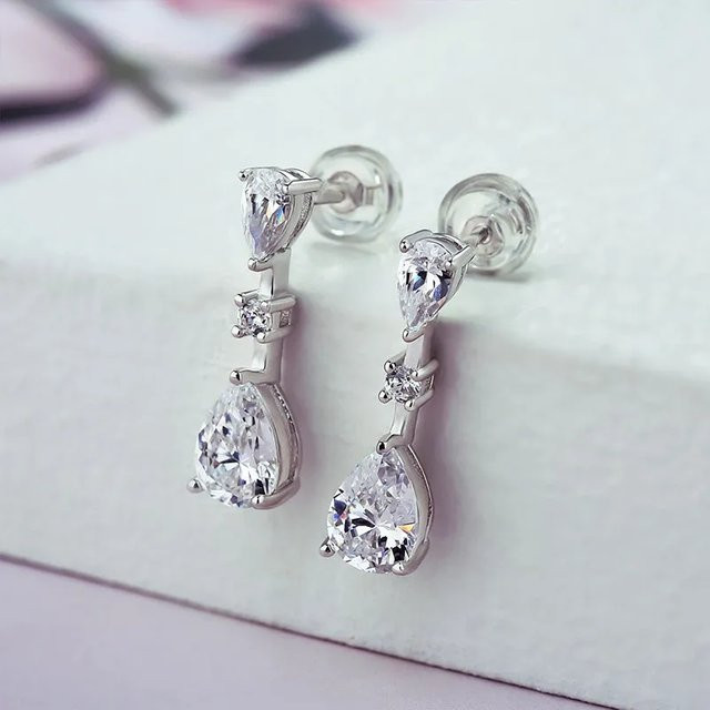 Huitan Ohrringe, Waterdrop, Cubic Zirkon, Silber Farbe, Damen - Bild 1