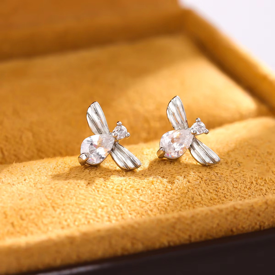 Bienen-Ohrringe, 925 Silber, Diamant, Zirkonia, Unisex - Bild 3