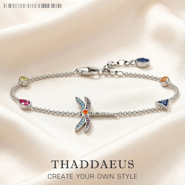 Thaddaeus Armband Gliederkette, 925 Silber, Bunte Libelle, Damen - Bild 1