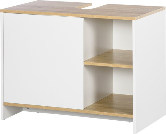 Aosom Kleankin Unterschrank mit Schrank und 2 Regalen in Weiß und Holz, B/T/H: 77 x 45 x 60 cm